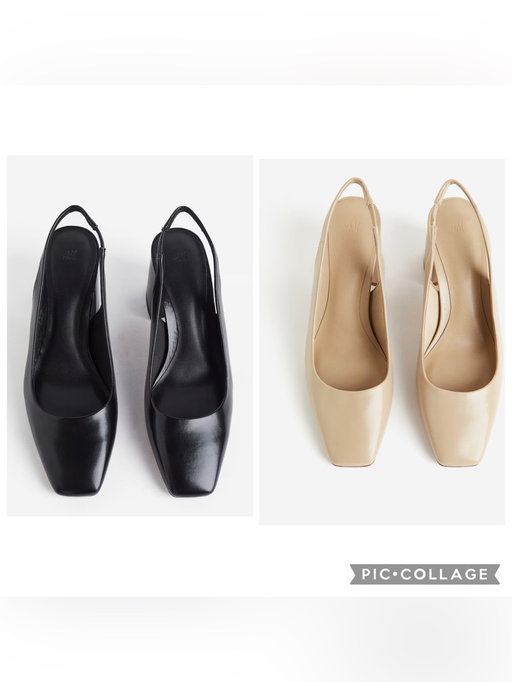 2 New H&M Square-Toe Slingback Pumps in Black and Beige